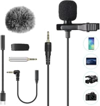 AGPTEK Omnidirekcionális Csíptetős Mikrofon 2m, USB-C Adapter, Szélvédő, Interjúkhoz 8