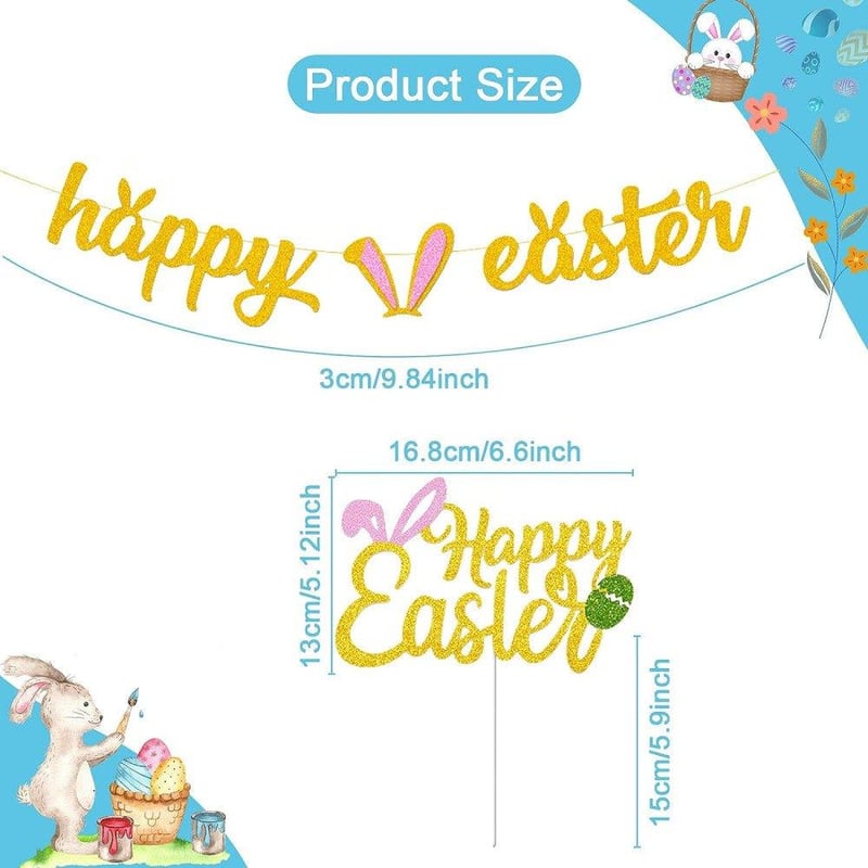 Glitteres arany "Happy Easter" húsvéti dekoráció szett