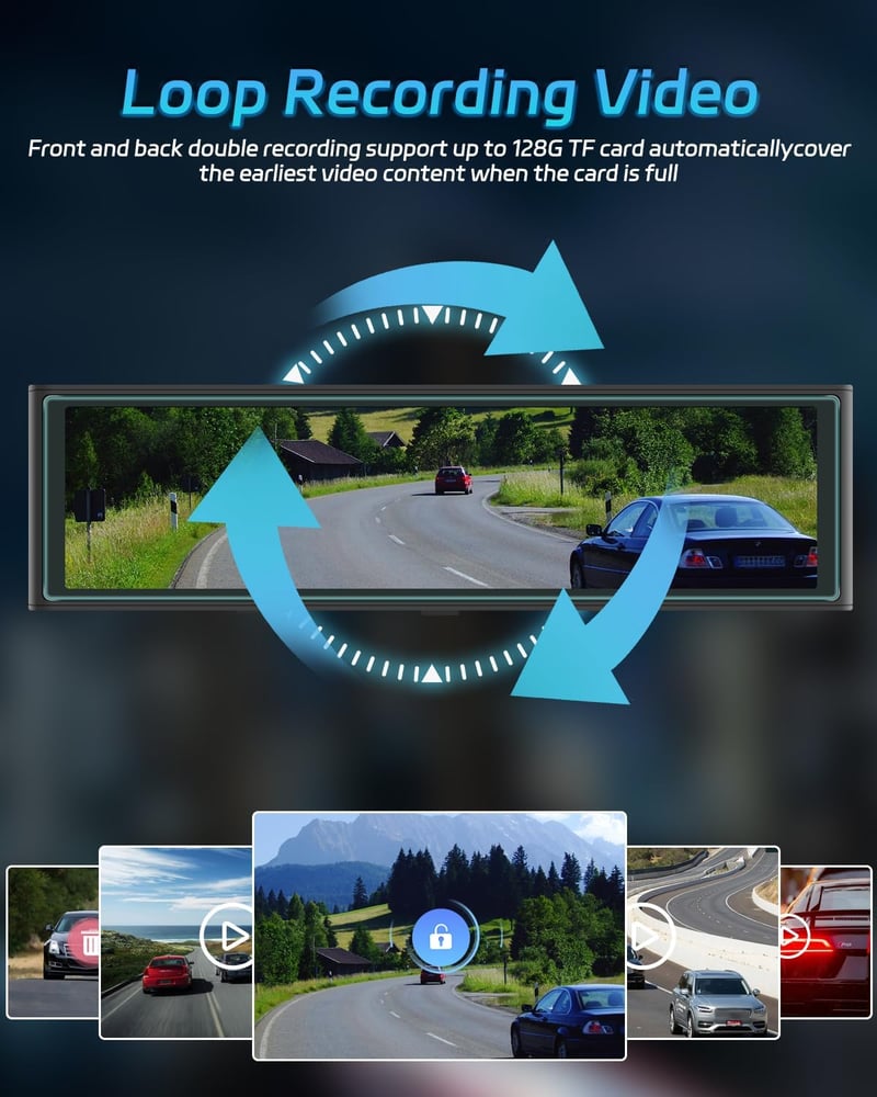 NHOPEEW 10,99" Visszapillantó Tükör 4K Első Kamerával - Vezeték Nélküli CarPlay & Android Auto - Éjjellátó Dupla Kamera WiFi FM Adóval
