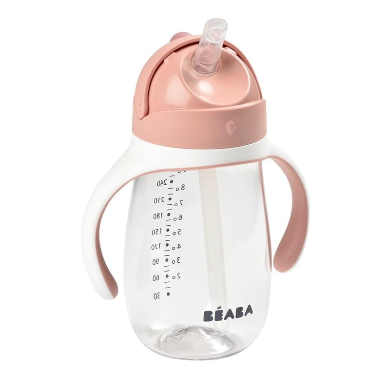 BÉABA Tanulópohár 2 az 1-ben - 300 ml Rózsaszín Gyerek Ivópohár Szívószállal - Szivárgásmentes, Levehető Fogantyúk, BPA-mentes Tritan