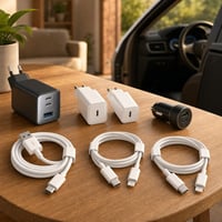 Nabíjací set na cesty: 65W 3-port nabíjačka + 30W autonabíjačka + 1m kábel + 2x 2m kábel 1
