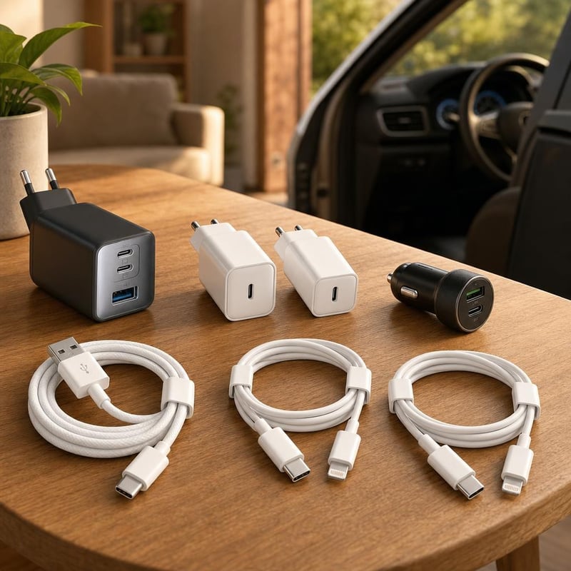 Nabíjací set na cesty: 65W 3-port nabíjačka + 30W autonabíjačka + 1m kábel + 2x 2m kábel
