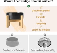 SPUNKYJUNKY Kerámia Emelt Etetőtál Szett Bambusz Állvánnyal Kutyáknak és Macskáknak - 850ml Fekete 3