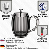 VeoHome Duplafalú Francia Kávéprés - Törhetetlen, 0,75L, Melegen Tartó 3