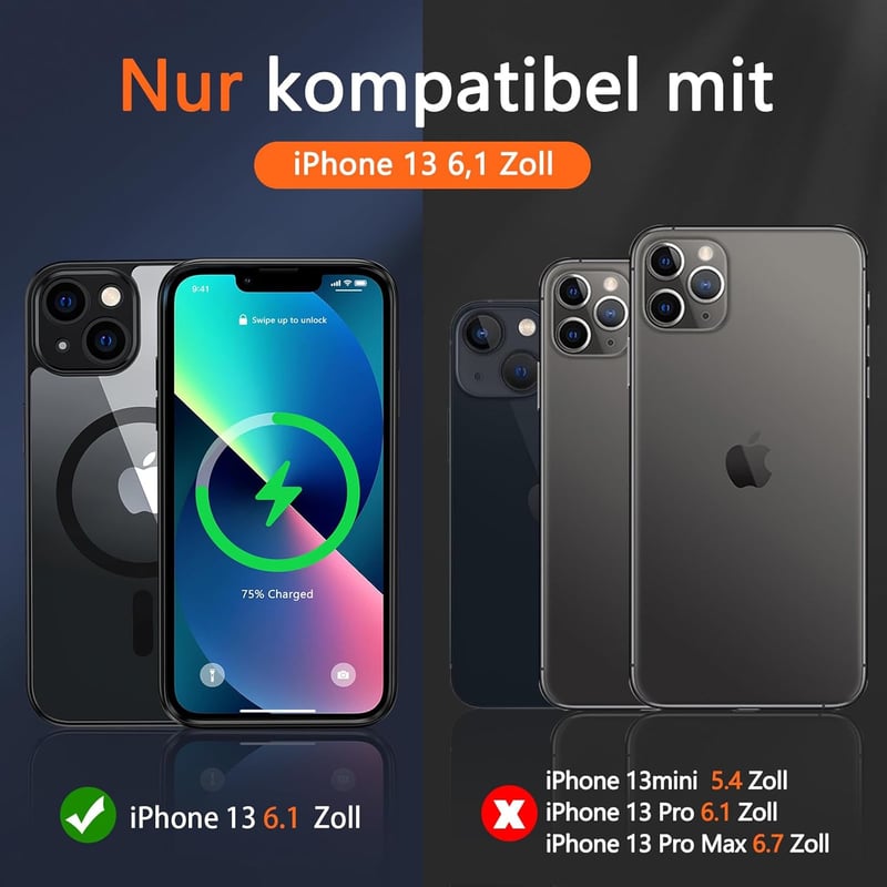 iPhone 13 MagSafe-kompatibilis ütésálló tok, kameravédővel és edzett üveggel - Fekete