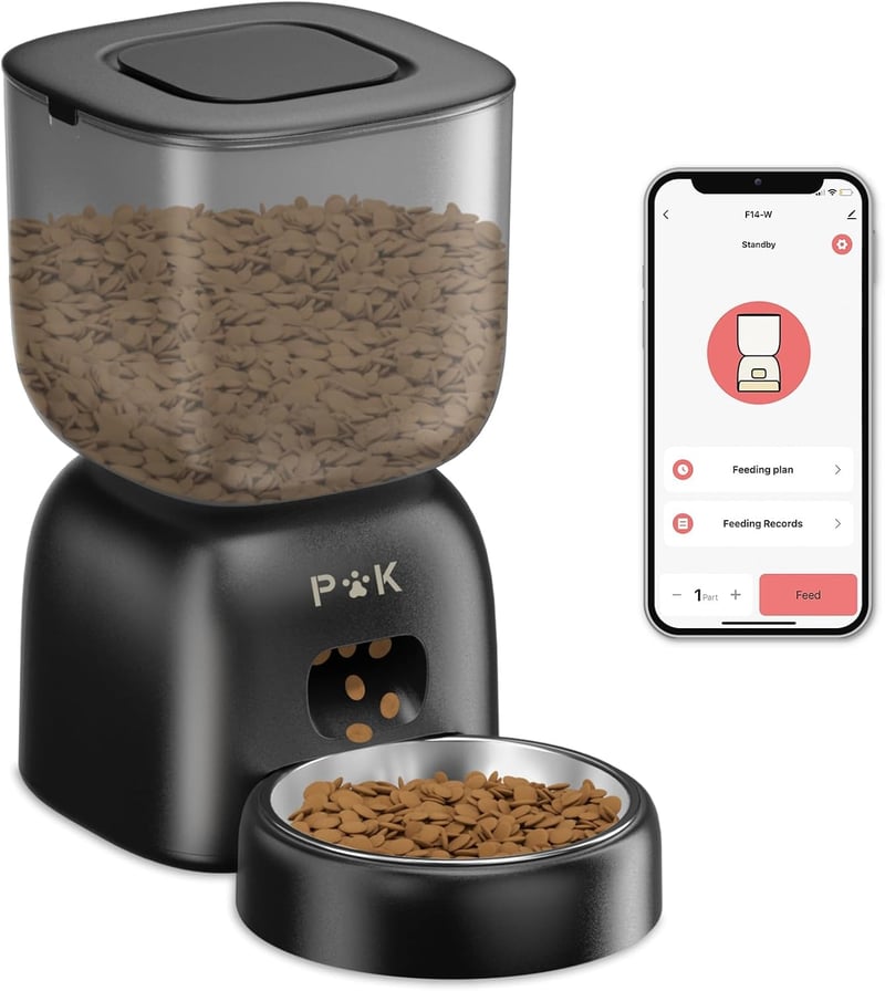 PUPPY KITTY Automata Macska Etető WiFi Applikációval, Rozsdamentes Acél Tállal, 10 Étkezés Naponta, Hangrögzítés, Dupla Tápellátás, 3L Kapac - Black