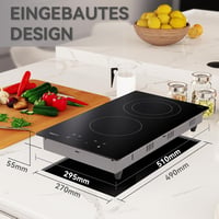 magicplux Üvegkerámia Főzőlap 2 Zónával, 29,5 cm, 9 Hőfokozat, Érintőgombos Vezérlés, Gyerekzár, Időzítő, 3400W, Minden Edénytípushoz Alkalm 2