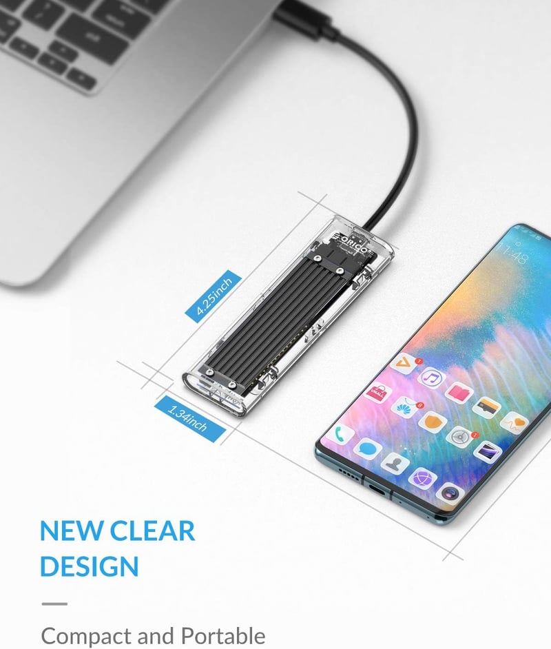 ORICO M.2 NVMe SSD külső ház, 10Gbps USB-C, átlátszó, 2230/2242/2260/2280 méretekhez