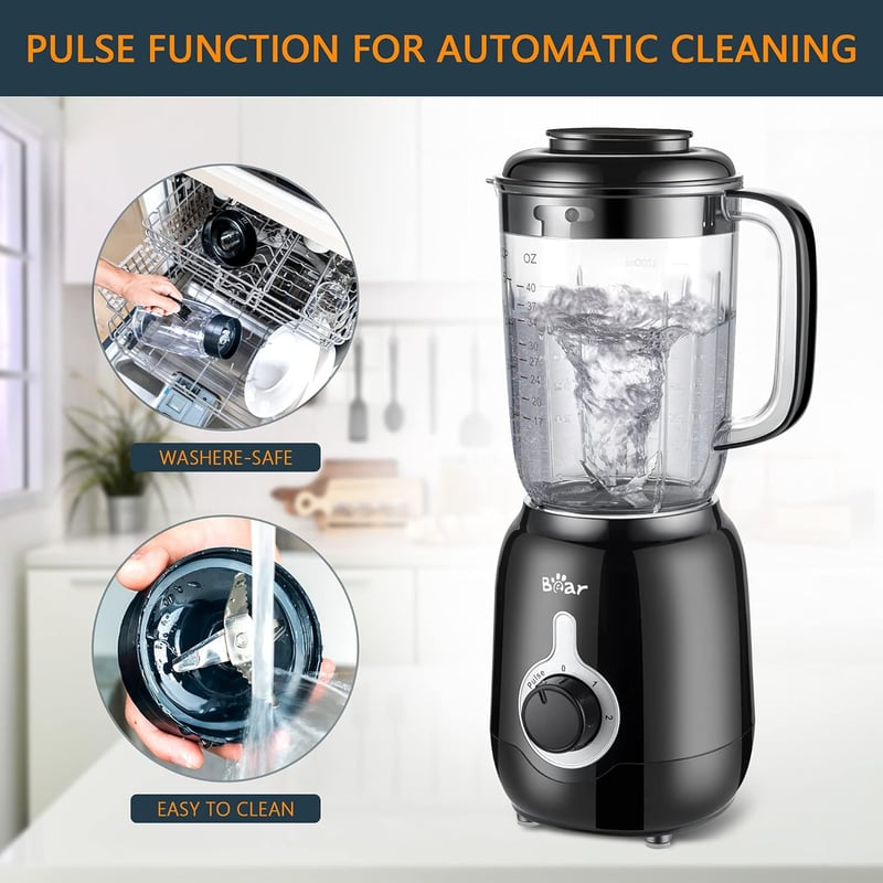 Bear 500W Professzionális Turmixgép 1,2L Kehellyel - Jégzúzás, Smoothie Készítés, Öntisztító