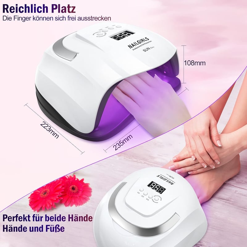 NAILGIRLS 168W-os UV LED Műköröm Lámpa, 4 Időzítővel és LCD Kijelzővel