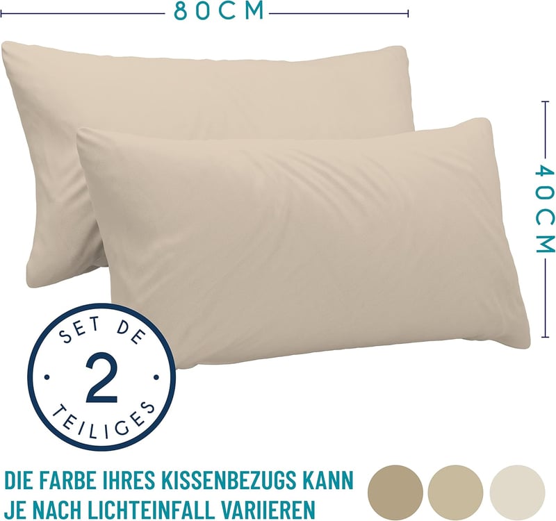 Dreamzie Párnahuzat Szett (2db) - 40x80 cm Bézs Jersey Pamut, 150g/m², Hipoallergén, Tartós, Oeko-Tex Minősített