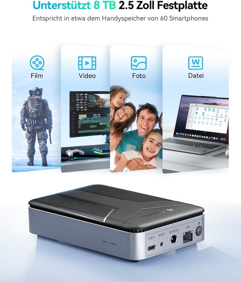 Yottamaster Hálózati NAS Szerver 2.5" SATA HDD/SSD-hez - Privát Felhő Tárhely, Automatikus Mentés, SDVN Titkosítás, Mágneses Fedél