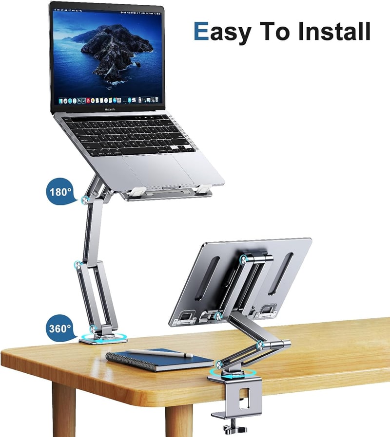 nediea 360°-ban Forgatható Laptop Tartókar - Állítható Alumínium Asztali Állvány 10-16" Laptopokhoz és Tabletekhez, Összecsukható, 10kg Tehe