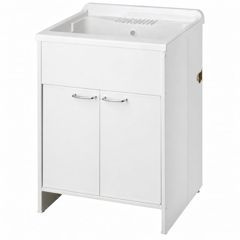 Skrinka pod umývadlo Negrari 9002KAM z PVC, 2-dverová, 60x50x85 cm, biela, na vnútorné aj vonkajšie použitie — poškodená (stav: pozri 2. obrázok)