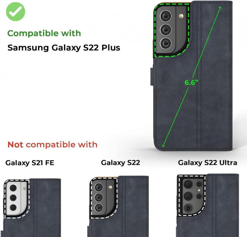 Samsung Galaxy S22 Plus kék bőr flip tok kártyatartóval és állvánnyal