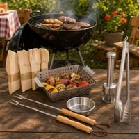 Set Grill Complet: 2x furculițe + coș + frăgezitor + clește + bol + 150 tacâmuri 1