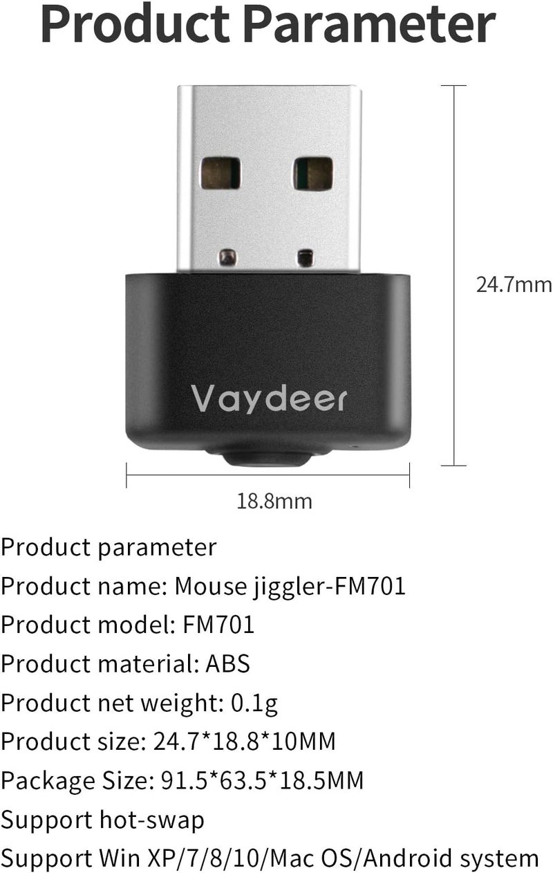 VAYDEER USB Egérmozgató 3 Módú Kapcsolóval - Ébren Tartja a Számítógépet