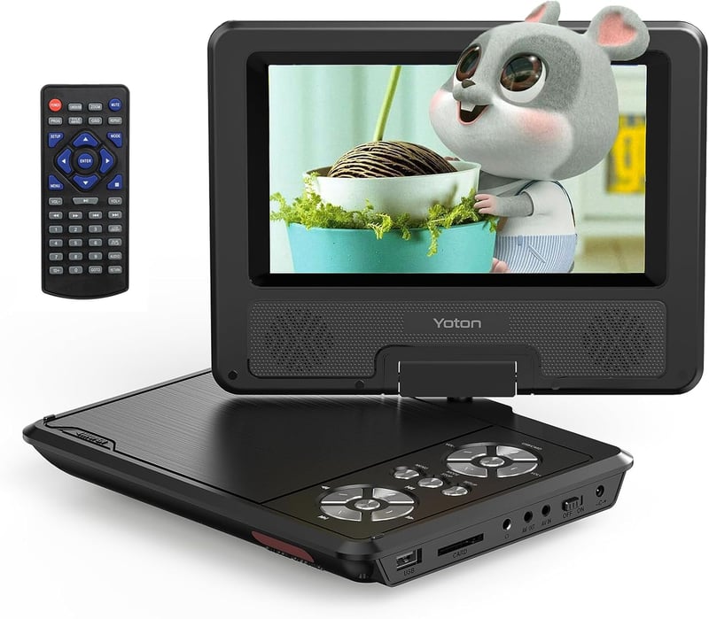 YOTON 9,5" Hordozható DVD Lejátszó Gyerekeknek Autóba, 7,5" HD Forgatható Képernyővel, 6 Órás Akkumulátorral, TV/USB/SD Kártya Támogatással