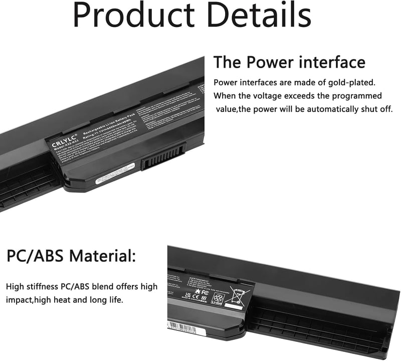 CRLYLC A32-K53 Laptop Akkumulátor 4400mAh 11.1V - ASUS K53 K53E X53 X54 A43 A53 Sorozatú Notebookokhoz - 6 Cellás Csereakku
