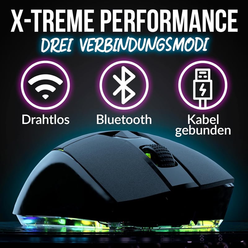 KLIM Blaze X RGB Vezeték Nélküli Gamer Egér - Újratölthető, Töltőállomással, 12000 DPI, PC/PS5/PS4/Mac Kompatibilis, Fekete