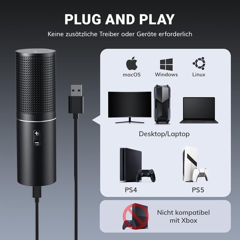 Tonor Q9 USB Kondenzátor Mikrofon Szett - Kardioid Irányítottságú Stúdió Minőségű Fém Mikrofon PC, Laptop és Konzol Kompatibilitással