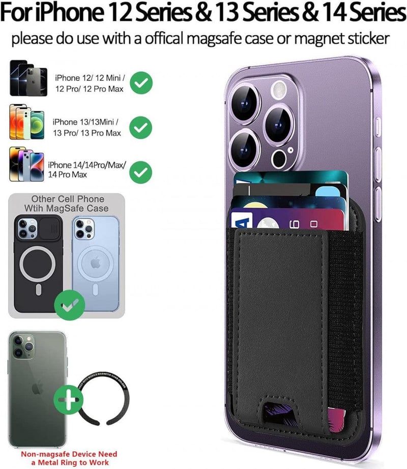 WUOJI MagSafe Mágneses Kártyatartó iPhone 12/13/14-hez - Fekete