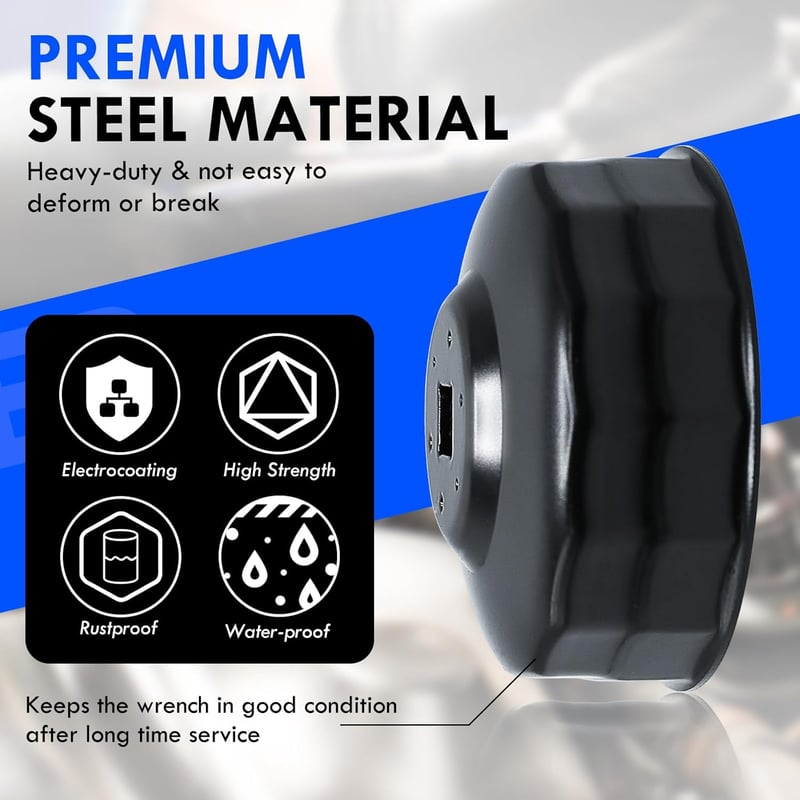 CCLIFE Olajszűrő Kulcs 75-77 mm, 3/8 Colos Meghajtással, 15 Pontos, VW, Audi, Mercedes, Opel Kompatibilis, Króm-Vanádium Acél - 100 Mm, 15-point, Isuzu, Mitsubishi