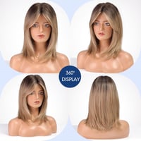 HAIRCUBE Női Paróka 40 cm Ombre Világosbarna Frufruval - Hullámos Szintetikus Paróka Hétköznapi és Cosplay Használatra 4