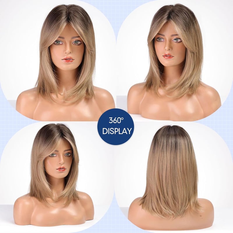 HAIRCUBE Női Paróka 40 cm Ombre Világosbarna Frufruval - Hullámos Szintetikus Paróka Hétköznapi és Cosplay Használatra