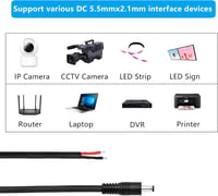 GINTOOYUN DC Tápkábel 5.5x2.1mm - 3 Láb Hosszú Csupasz Végű Adapter Kábel CCTV Biztonsági Kamerákhoz, LED Szalagokhoz, DVR Rendszerekhez (2  5