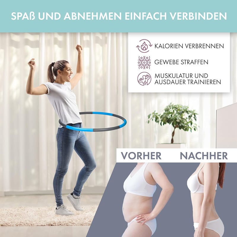 WELLRELAXX Hula Hoop Karika Felnőtteknek | 0,9kg | 90cm | 8 Részes Fogyasztó Hullahopp Abroncs Kezdőknek Táskával