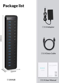 ORICO Aktív USB 3.0 elosztó 16 portos saját kapcsolós LED 78W táp 12V 6.5A adapterrel PC iMac mobil HDD pendrive iPadhez 7