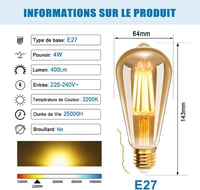 Extrastar E27 ST64 Retro Edison Izzó, 4W, 2200K Meleg Fehér, 400LM, Vintage Antik Dizájn, 35W Hagyományos Izzó Helyettesítő, 6 db-os Csomag 2