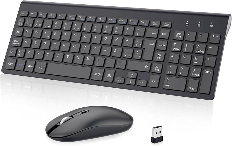 Cimetech vezeték nélküli spanyol billentyűzet és egér szett, ultravékony, csendes, PC-hez
