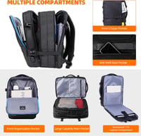 KINGSLONG 40L Kézipoggyász Hátizsák 19" Laptophoz - Bővíthető Vízlepergető Utazótáska USB Töltőporttal és 20L Vákuumtasakkal - Black - 46l - Pump Not Included 3