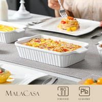 MALACASA Porcelán Sütőtál Készlet 4 db - Fehér Hőálló Kerámia Edények Fülekkel, Mosogatógépben Mosható, Fagyasztható, Téglalap Alakú 3