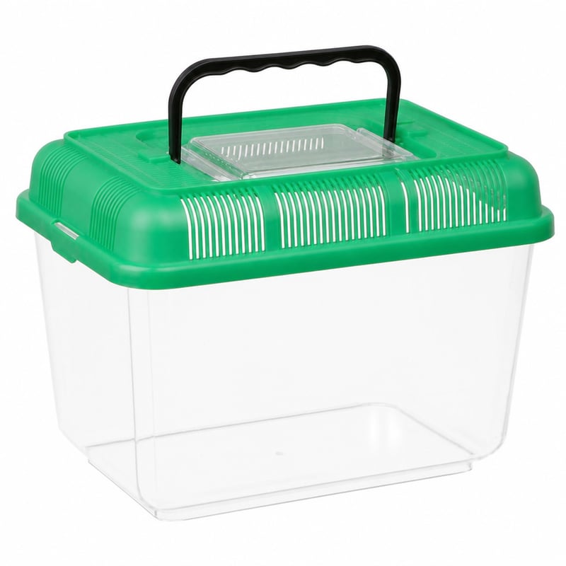 Trixie 76301 box na prepravu a kŕmenie plazov 24x17x16 cm so zelenou plastovou mriežkou — na vrchu plastové zatváracie dvierka (stav: pozri 2. obrázok)
