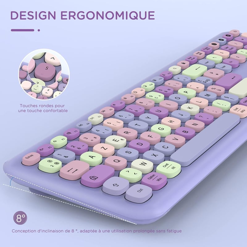 Seenda lila AZERTY Bluetooth billentyűzet - többeszközös, újratölthető, Windows/Mac/Android kompatibilis