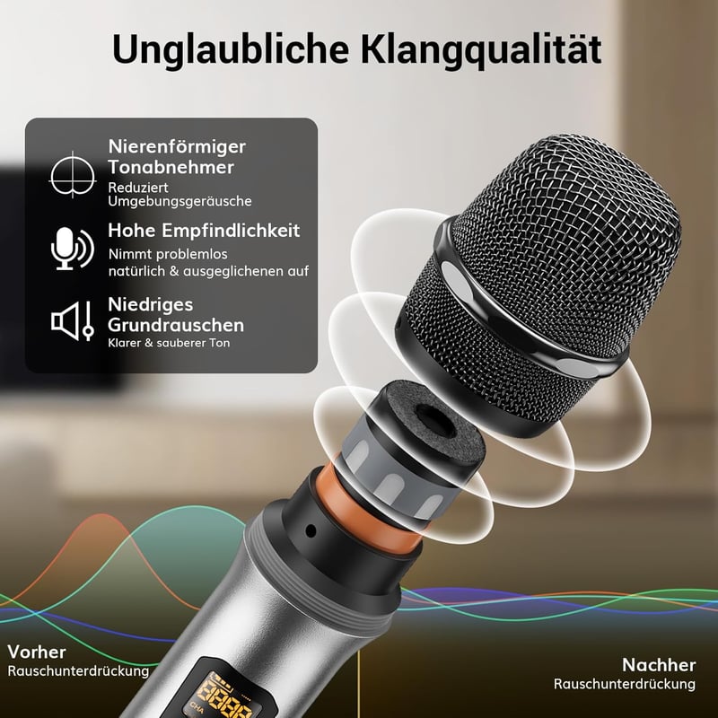 TONOR 4 csatornás UHF vezeték nélküli mikrofon szett, 90m hatótáv, karaokéhoz
