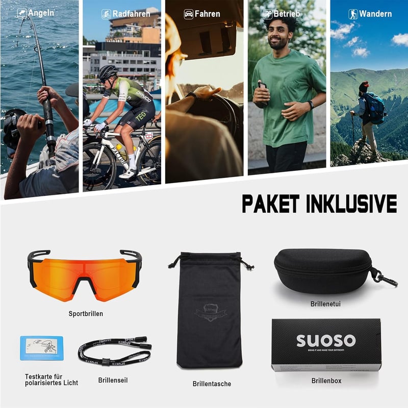 Suoso UV400 Polarizált Napszemüveg - Unisex Kerékpáros, Síelő, Horgász Sportszem