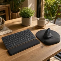Ergonomický pracovný set: bezdrôtová klávesnica + vertikálna myš + 2x opierka zápästia + podložka 1