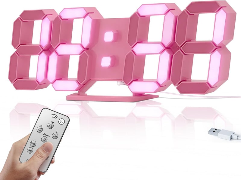 COVERY 3D LED digitális falióra 25,4 cm-es számokkal, éjjeli fénnyel, lányoknak