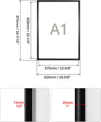 QWORK 5 db A1 méretű (59,4 x 84,1 cm) elölnyíló poszter keret, tükröződésmentes védőpanellel - 25 mm-es fekete alumínium profil 6