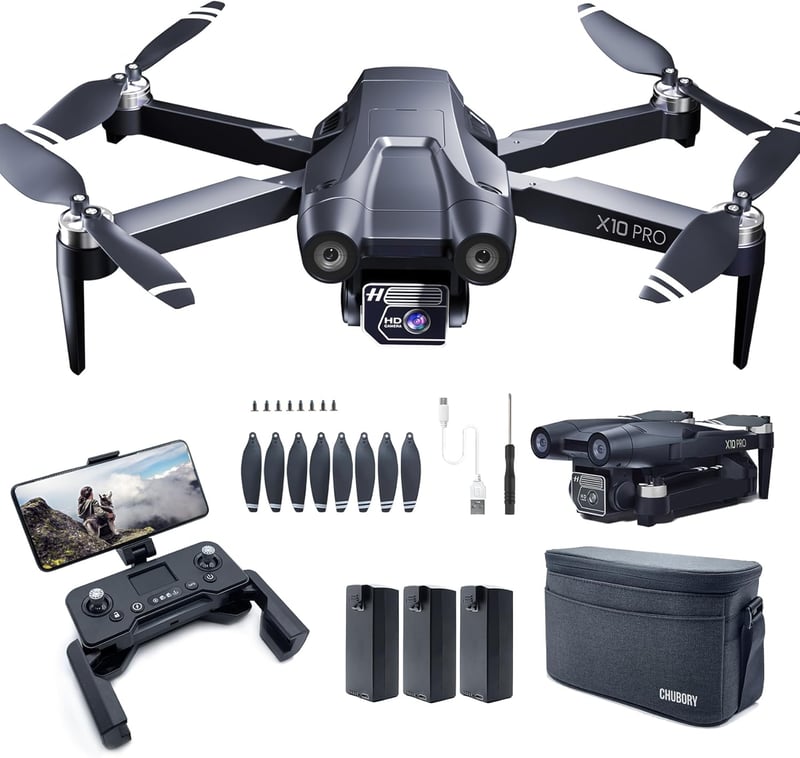 CHUBORY X10 PRO GPS Drón 4K UHD Kamerával, 90 Perc Repülési Idő, 1000m Hatótáv, Automatikus Visszatérés, Követő Mód, Kefe Nélküli Motor