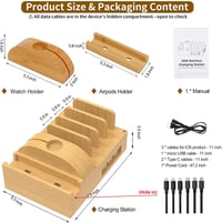 Alltripal Bamboo Töltőállomás 7 Portos USB Gyorstöltő - Többeszközös Telefontöltő Állvány iPhone, Samsung, Huawei Készülékekhez 5