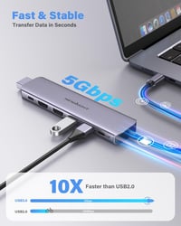 Newmight 7 az 1-ben USB-C Dokkoló Állomás Kettős Monitor Támogatással - 2 HDMI, 3 USB 3.0, 100W PD - Dell, HP, iPhone 15 Kompatibilis 5