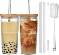 Vitever 2db-os Bubble Tea pohár szett 600ml, csíkos üveg fedéllel 1