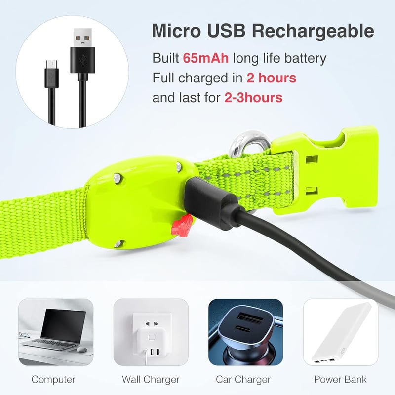 YFbrite USB-s világító nyakörv kutyáknak és macskáknak - Zöld, XS méret