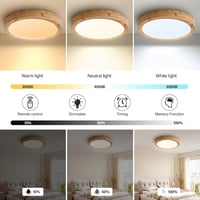 Baerolc 40 cm Fa LED Mennyezeti Lámpa Távirányítóval - Szabályozható Fényerő, 3000K-6000K Kerek Világítás Hálószobába, Irodába, Konyhába 3