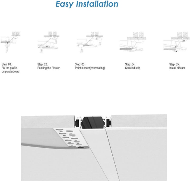 Bestto LED Gipszkarton Profil, 10x1m Alumínium Csatorna LED Szalagokhoz, Diffúzor Burkolattal, Falra és Mennyezetre, Hűtőbordás Védőprofil